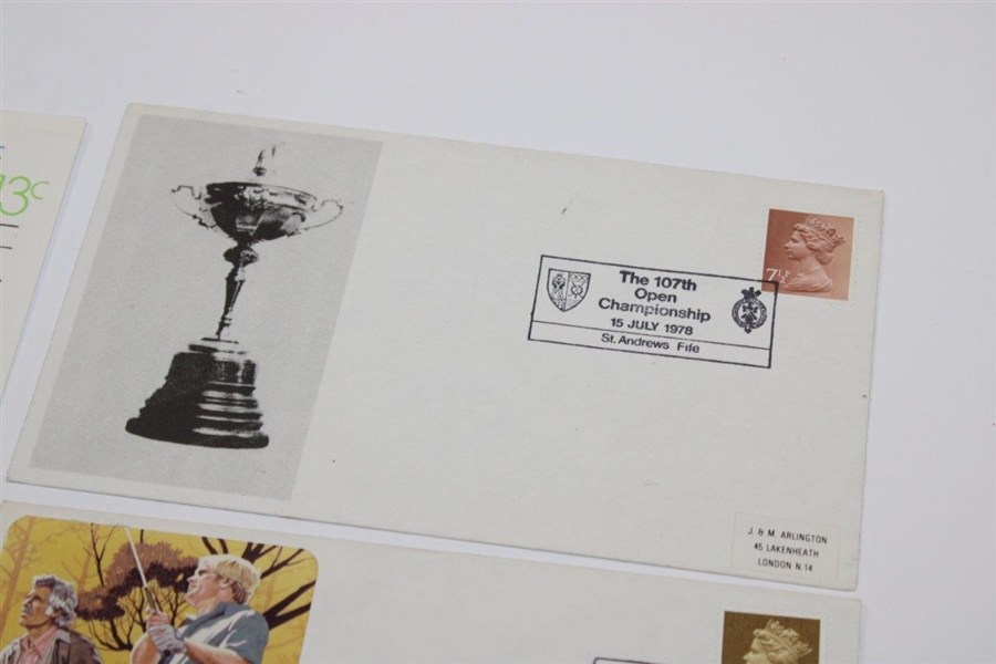 Five (5) Postcards Including Bobby Jones, Sandy Lyle, OPEN Championship & more JSA ALOA
