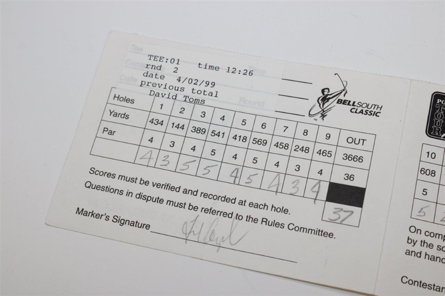 Fred Couples (Marker) Signed 1999 BellSouth Classic 2nd Rd David Toms Scorecard