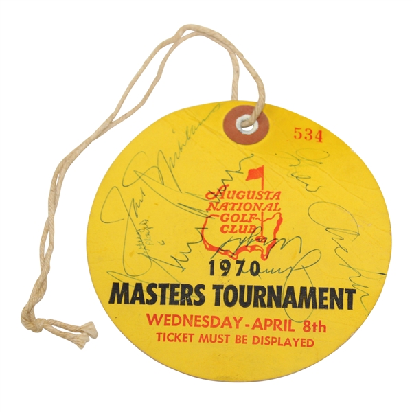 Champion Billy Casper & others Signed 1970 Masters Wed. Ticket #534 w/Original String JSA ALOA