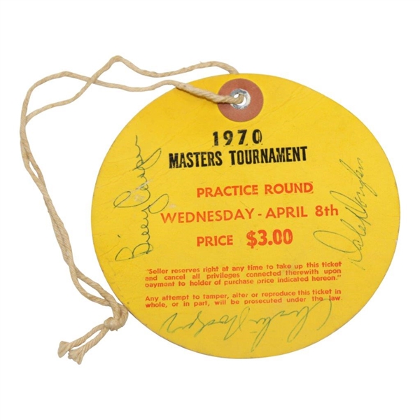 Champion Billy Casper & others Signed 1970 Masters Wed. Ticket #534 w/Original String JSA ALOA