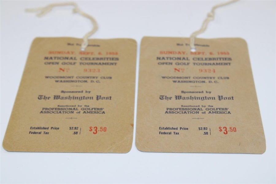 Two (2) 1953 National Celebrities Open Golf Tournament at Woodmont CC Tickets