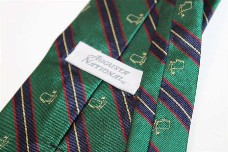 Augusta National Golf Club Green with Red/Navy/Gold Logo Silk Neck Tie - Used