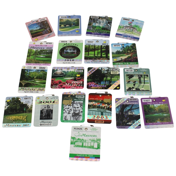 Complete Run of Nineteen (19) Masters Tournament SERIES Badges - 2001-2019