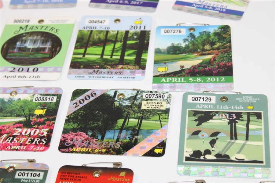 Complete Run of Nineteen (19) Masters Tournament SERIES Badges - 2001-2019