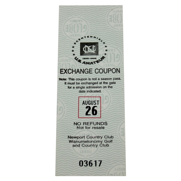 1995 US Amateur at Newport Country Club Exchange Coupon #03617 - Tiger Woods Win