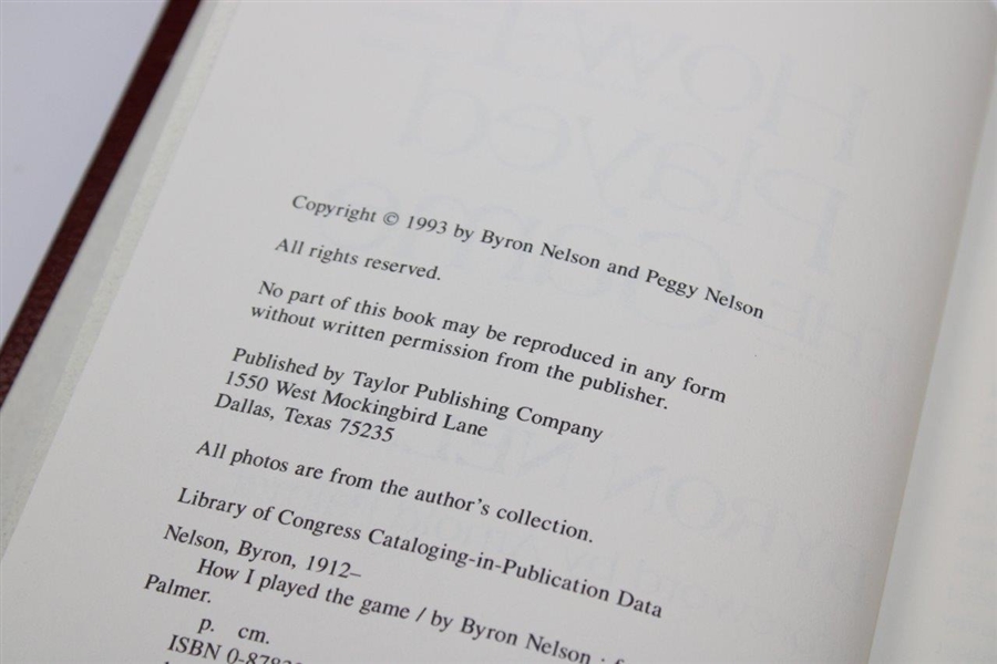 Byron Nelson Signed 1993 'How I Played The Game'  Ltd Ed Book 448/500 JSA ALOA