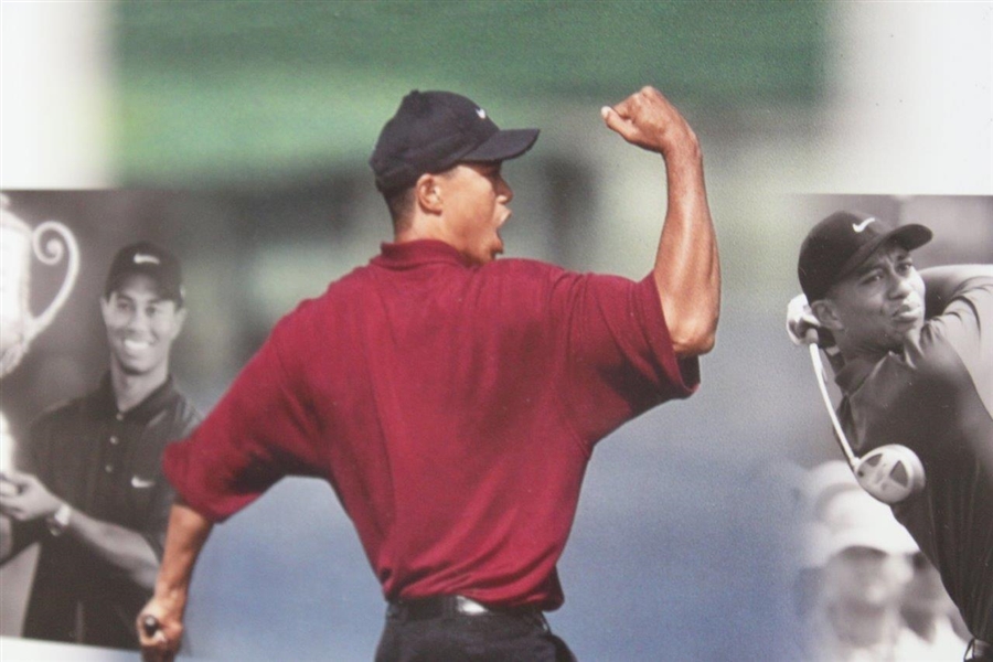 Tiger Woods Signed Red Shirt Fist Pump Upper Deck Collage - Framed #BAJ12624