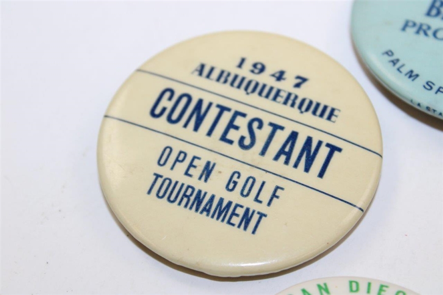 Four (4) 1940-60's Contestant Badges Including Arnold Palmer Win