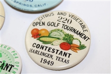 Four (4) 1940-60's Contestant Badges Including Arnold Palmer Win
