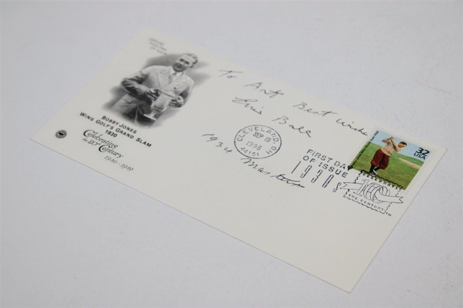 Errie Ball Signed Bobby Jones First Day Cover w/ '1934 Masters' Notation JSA ALOA