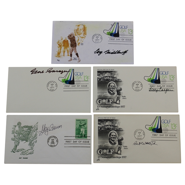 Masters Champs Middlecoff, Wall, Sarazen, Brewer & Casper Signed First Day Covers JSA ALOA