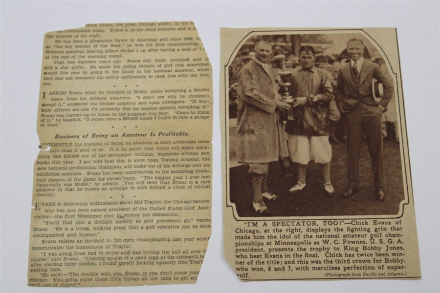 Charles 'Chick' Evans Typed and Inscribed 'Feud with Bobby Jones' article with Newspaper Clippings & Magazine - 1937 US Am Content