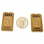 Danny Edwards Personal 1994 PGA Tour Member Money Clips/Badges with Pin
