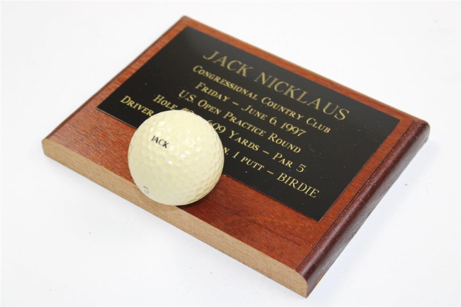 Jack Nicklaus Practice Round Used Golf Ball From The 1997 US Open at Congressional w/Plaque