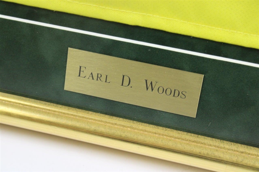 Earl Woods Signed 2001 Masters Embroidered Flag - Framed Beckett Letter #AB91536