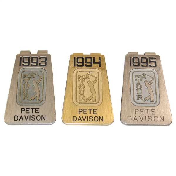 Three (3) Pete Davison PGA Tour Badge/Clips - 1993, 1994 & 1995