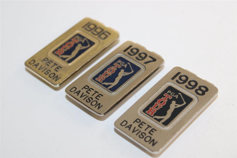 Three (3) Pete Davison PGA Tour Badge/Clips - 1996, 1997 & 1998