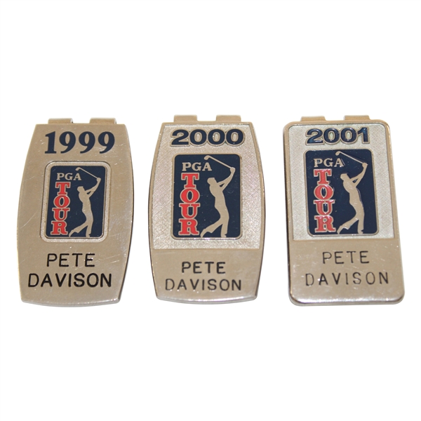 Three (3) Pete Davison PGA Tour Badge/Clips - 1999, 2000 & 2001