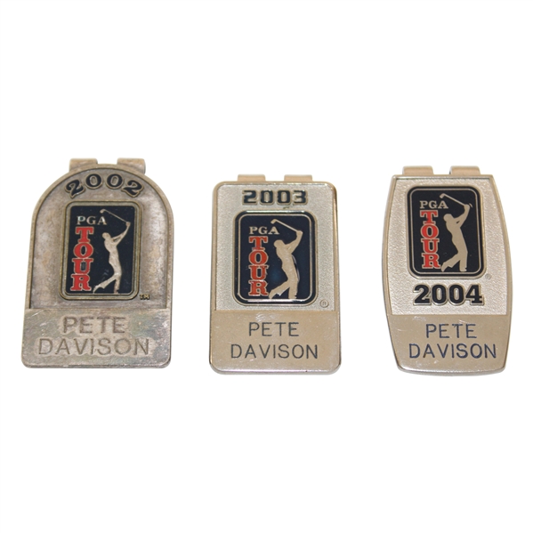 Three (3) Pete Davison PGA Tour Badge/Clips - 2002, 2003 & 2004