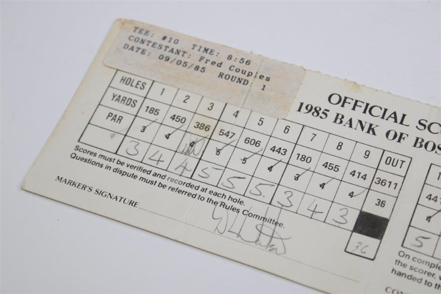 Fred Couples Signed 1985 Bank of Boston Classic 1st Rd Game Used Scorecard