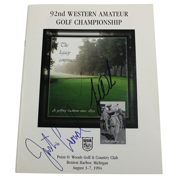 Tiger Woods & Justin Leonard Signed 1994 Western Amateur Program JSA ALOA