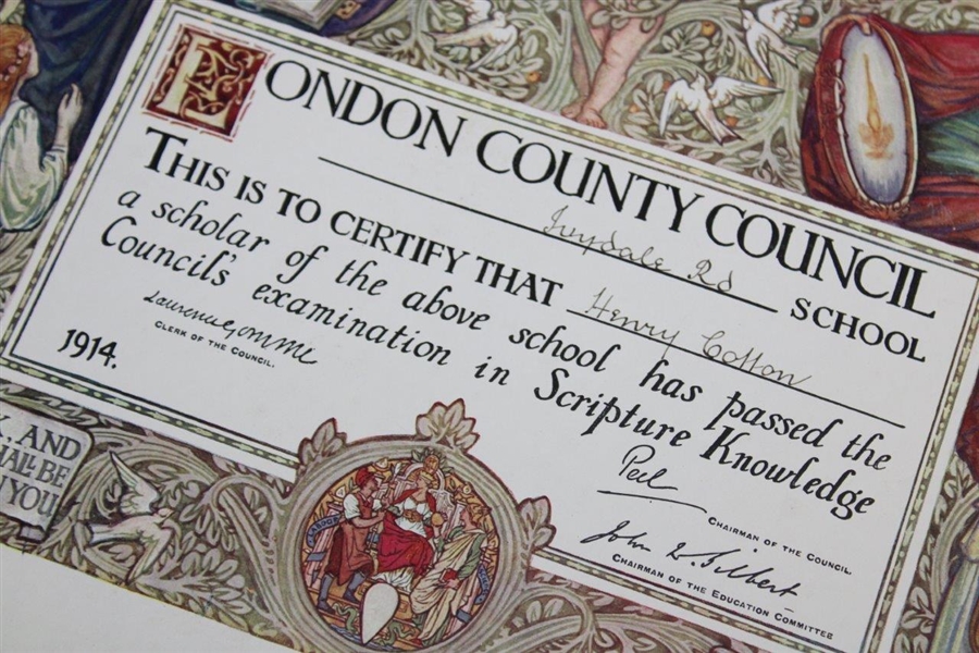 Henry Cotton London County Council Passed Scripture Knowledge Certificate