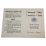 Oakland Hills Country Club Used Scorecard