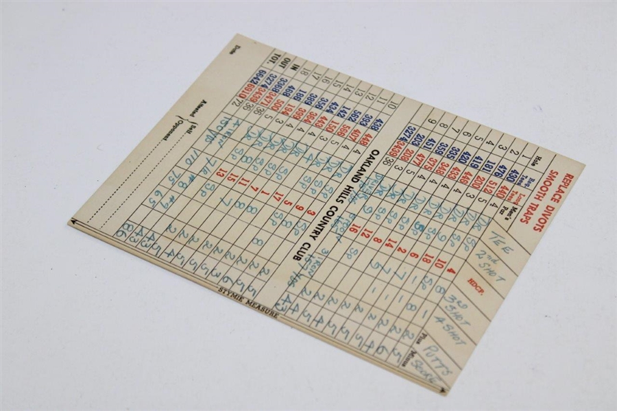 Oakland Hills Country Club Used Scorecard
