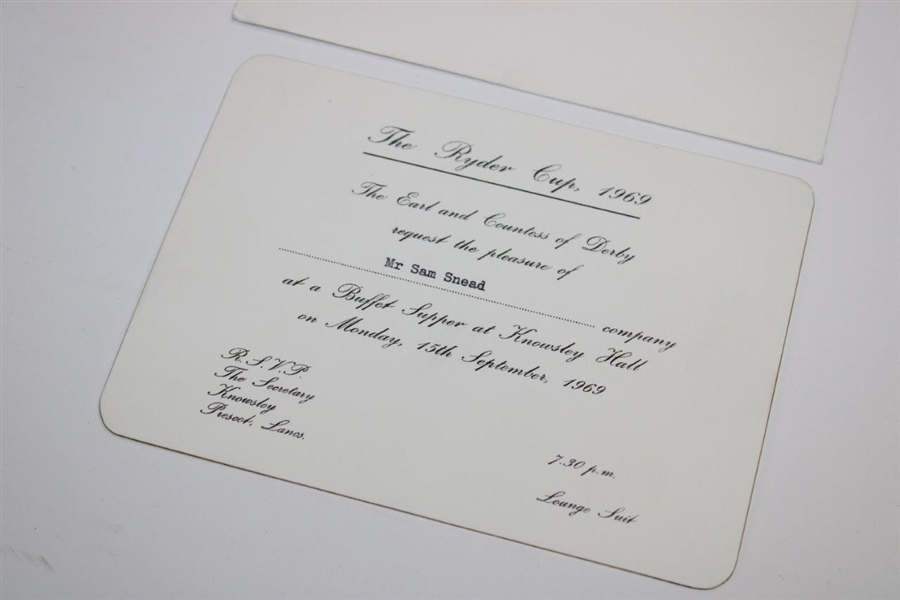 Invitation To Captain Sam Snead For The 1969 Ryder Cup Buffet Supper