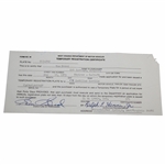 Sam Snead Signed West Virginia DMV Temporary Registration Certificate JSA ALOA