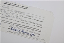 Sam Snead Signed West Virginia DMV Temporary Registration Certificate JSA ALOA