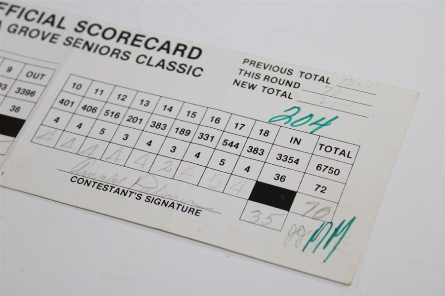 Arnold Palmer Signed Winning 1983 Boca Grove Senior Classic Scorecard JSA ALOA 