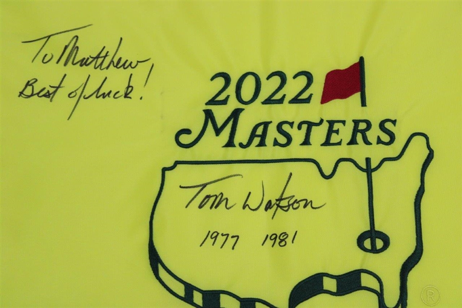 Tom Watson Signed & Personalized 2022 Masters Embroidered Flag w/Years Won JSA ALOA