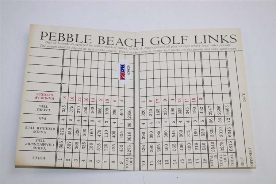 Jack Nicklaus Signed Pebble Beach Scorecard PSA #AD04025