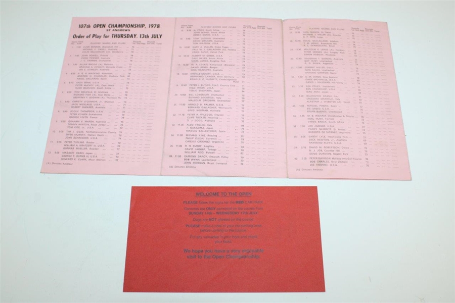1978 Open Championship At St. Andrews Pairing Sheet, Season Ticket, Program & Parking Pass