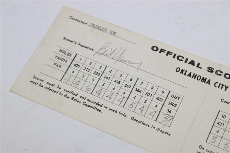 Charlie Coe Signed 1964 Oklahoma City Open Used Scorecard w/Scorer Burt Yancey