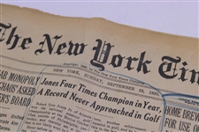 1930 Sep 28Th Bobby Jones Grand Slam New York Times Newspaper 