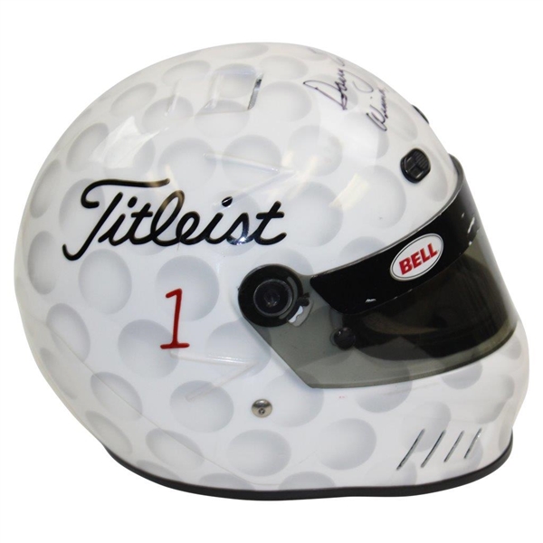 Danny Edwards Signed & Inscribed Personal Race Worn Titleist Racing Helmet w/Photo Match JSA ALOA