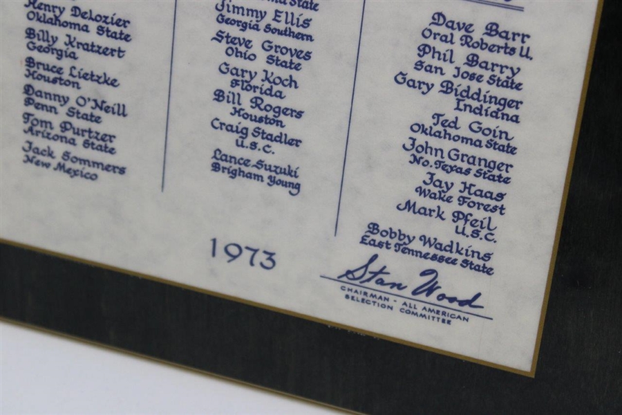 Danny Edwards Signed & Inscribed Personal 1973 All American Golf Award Plaque JSA ALOA