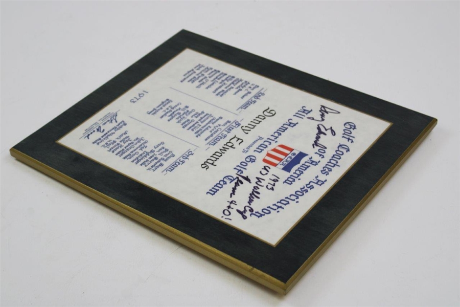 Danny Edwards Signed & Inscribed Personal 1973 All American Golf Award Plaque JSA ALOA