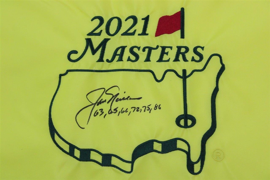 Jack Nicklaus Signed 2021 Masters Embroidered Flag w/Years Won JSA ALOA