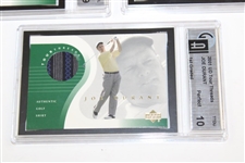 Four (4) 2001 Upper Deck Tour Threads Slabbed/Graded Golf Cards - Leonard x2) & Joe Durant (x2)