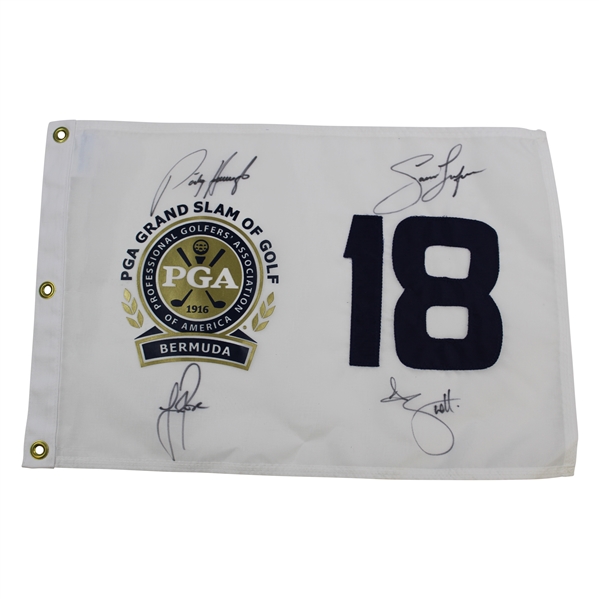 Rose, Harrington, Dufner & Scott Signed 2013 PGA Grand Slam of Golf at Bermuda Flag JSA ALOA