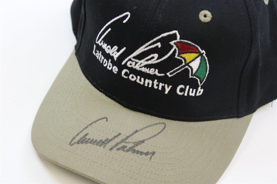 Arnold Palmer Signed Arnold Palmer Latrobe Country Club Black w/Khaki Hat JSA ALOA