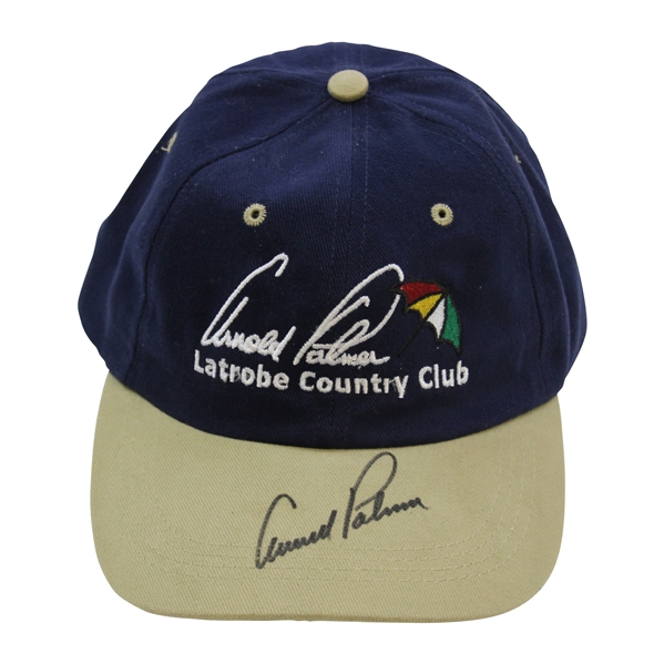 Arnold Palmer Signed Arnold Palmer Latrobe Country Club Navy w/Khaki Hat JSA ALOA