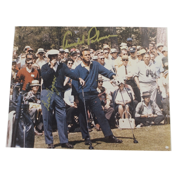 Ben Hogan & Arnold Palmer Signed 1966 Masters Smoking Photo In Gold Marker JSA ALOA