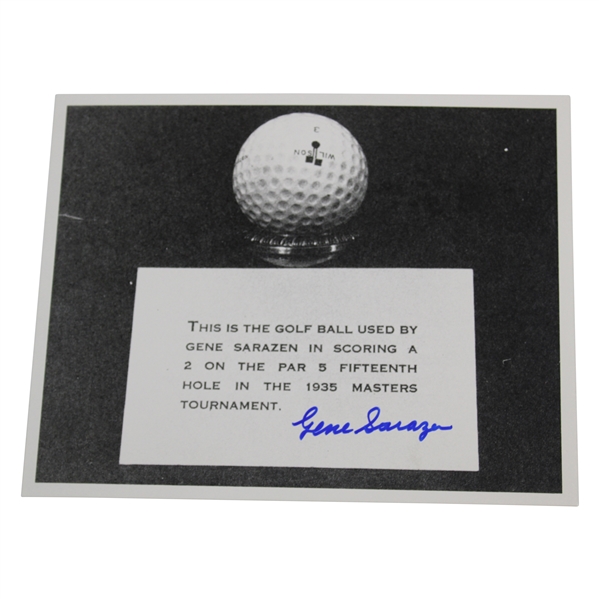 Gene Sarazen Signed 1935 Masters Double Eagle Ball B&W Photo JSA ALOA