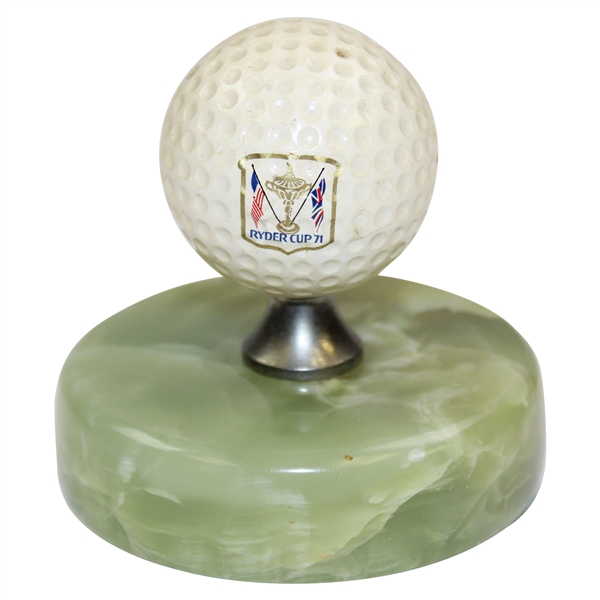 1971 International PGA Ryder Cup Logo Golf Ball on Marble Stand