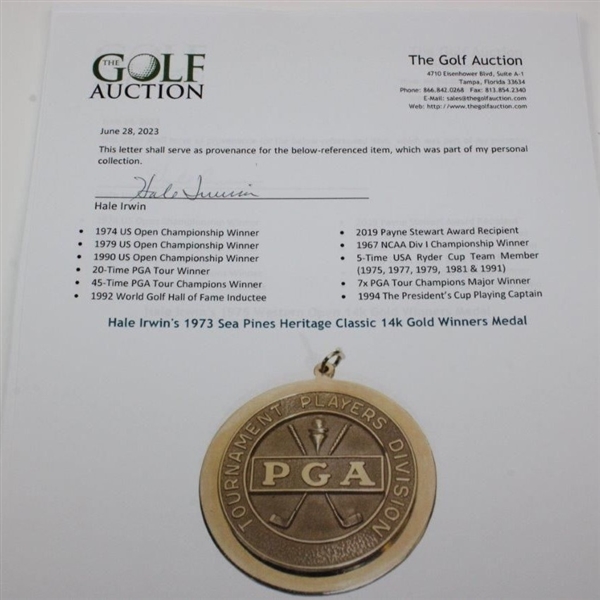 Champion Hale Irwin's 1973 Sea Pines Heritage Classic 14k Gold Winner's Medal - 2nd PGA Win