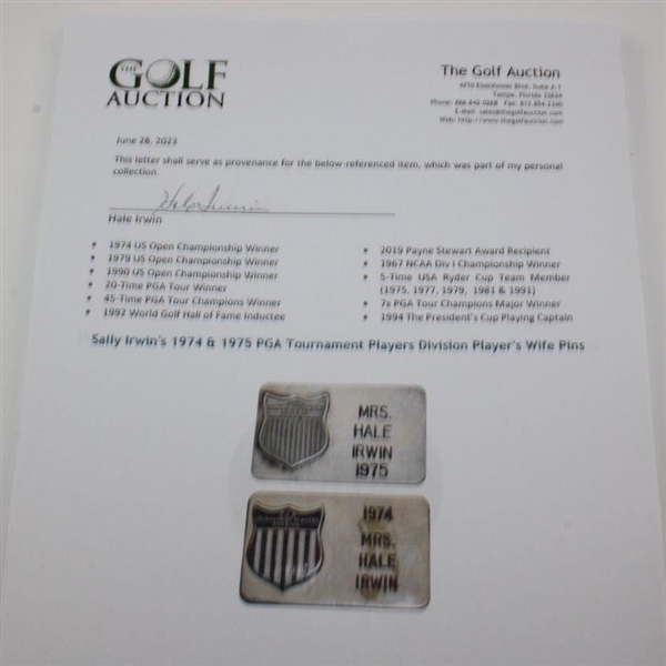 Sally Irwin's 1974 & 1975 PGA Tournament Players Division Player's Wife Pins